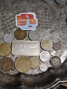 APMEX Silver Plated Bar Coin Display with Mixed World Coins